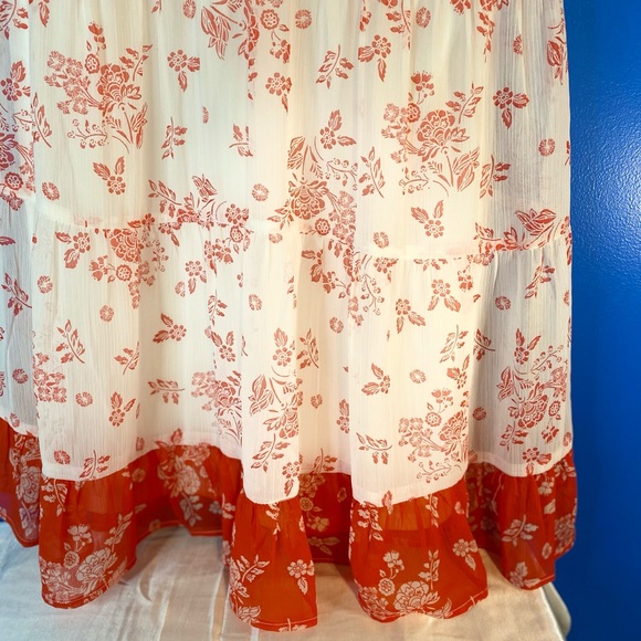 As U Wish Color Block Orange and Cream Floral Dress - Picture 9 of 10
